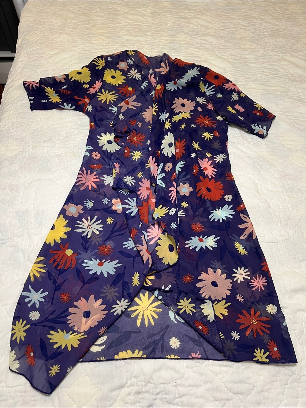 LuLaRoe Navy Floral Sheer Robe with Multi-Color Blooms